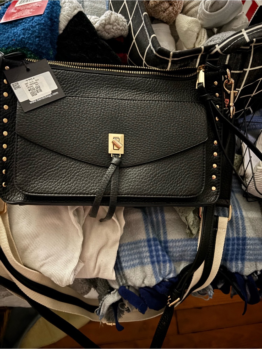 Boutique 9 Black Pebbled Crossbody with Gold Hardware